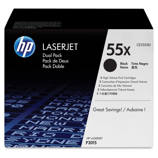 TONER HP 55X CE255XD NEGRO LASERJET P3015dn/M521dn/M525dn M DUAL PACK ALTO RENDIMIENTO (2 DE 12 500 PAG)