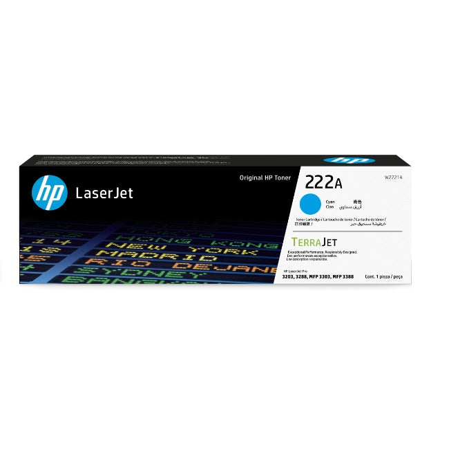 Toner HP 222A W2221A cian para Laserjet Pro MFP 3303 / MFP 3388 (1 200 paginas)