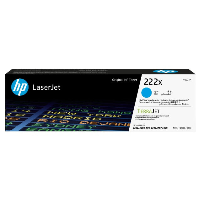 Toner HP 222X W2221X cian para Laserjet Pro MFP 3303 / MFP 3388 (2 500 paginas)