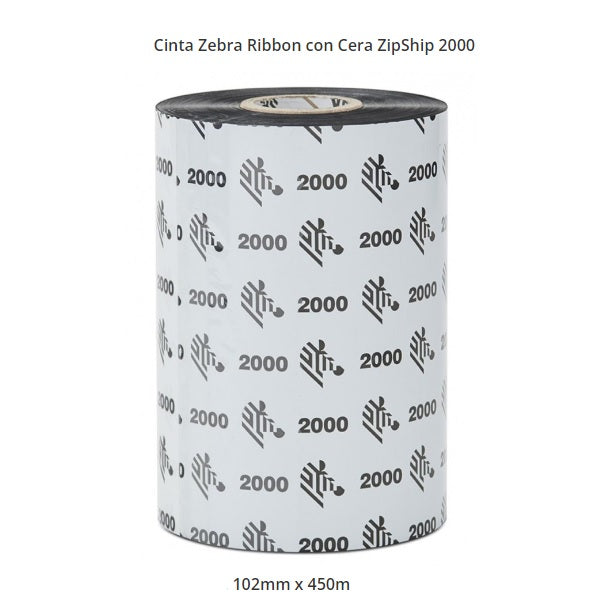 Cartucho de cinta Zebra Ribbon Cera 102mmX450mts Para Impresora Industrial Form 2000 1 Rollo 02000BK10245