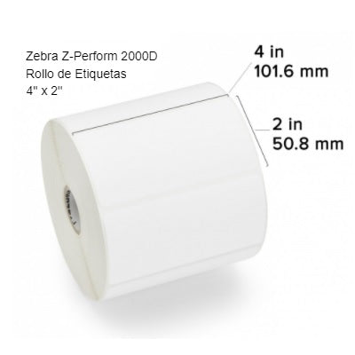 Etiqueta Zebra DT Transferencia Directa 4in X2in Z-Perform 2000D Centro 1in / 1240 etiquetas por rollo precio x 1 rollo 10010031