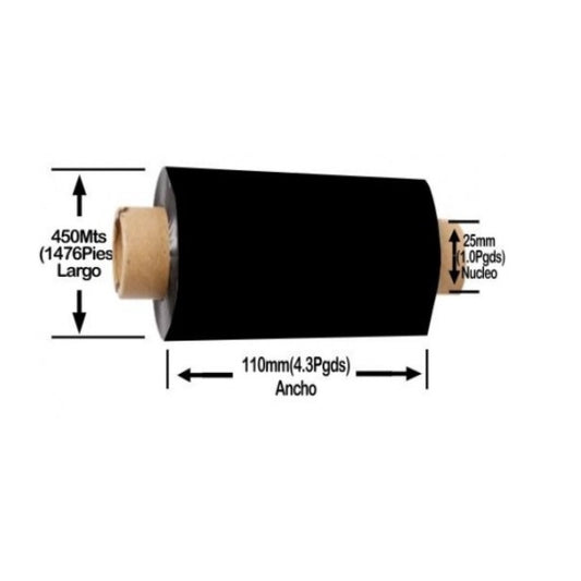 Cartucho de cinta Zebra Cera 110mmX450mts para Impresoras Industriales 2000BK11045