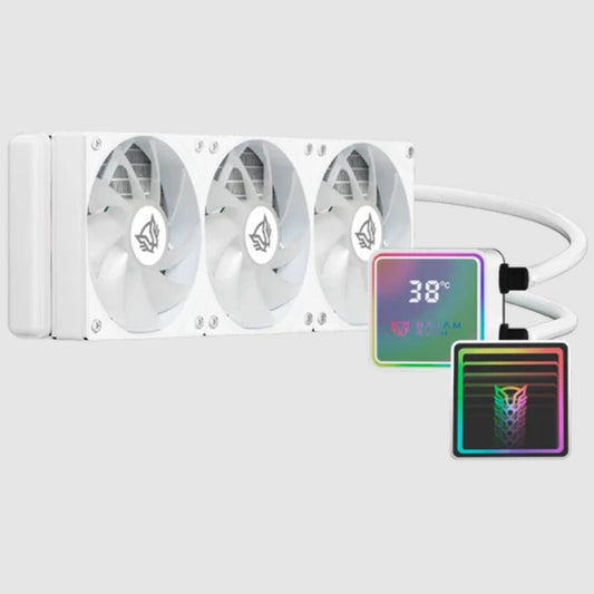 Enfriamiento Liquido Balam Rush Cryo Prism 360 Blanco Display para monitoreo de temperatura ARGB 3x Vent 120 mm 300w