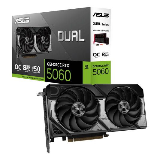 TARJETA DE VIDEO ASUS (DUAL-RTX 5060-O8G) 8GB GDDR7, 128BIT, PCI-E 5.0, HDMI, 3*DP, DUAL FAN. tech