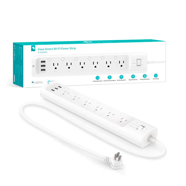 Barra de contactos inteligentes TP-Link Kasa Smart HS300 6 contactos Wi-Fi 2.4GHz 3 puertos de carga USB 2.4A control de voz