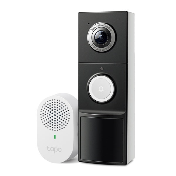 Timbre con cámara Wi-Fi TP-Link Tapo D235 IP66 2K 5MP 180 grados Ultra-Wide visión nocturna a color batería recargable u opcion cableado de 8-24V audio 2-vías incluye bocina de timbre