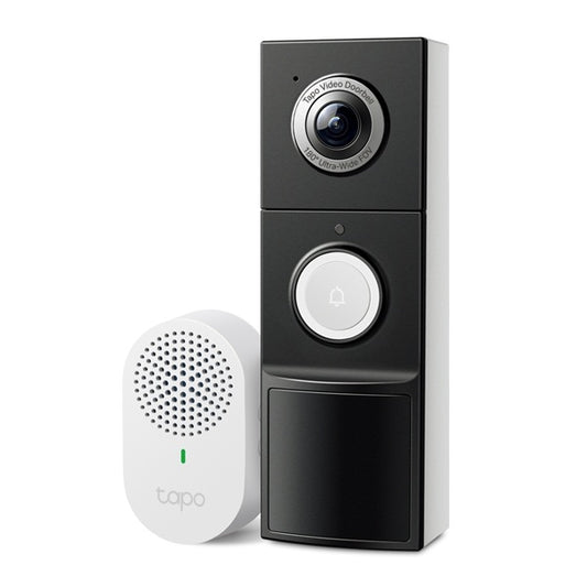 Timbre con cámara Wi-Fi TP-Link Tapo D235 IP66 2K 5MP 180 grados Ultra-Wide visión nocturna a color batería recargable u opcion cableado de 8-24V audio 2-vías incluye bocina de timbre