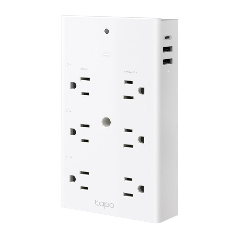 Extensor enchufe Wi-Fi Tapo P306 con 6 NEMA 5-15R (3 inteligentes y 3 siempre activos) 2x USB-A (QC3.0) 1x USB-C (PD) carga rápida 18W control de voz programación y temporizador