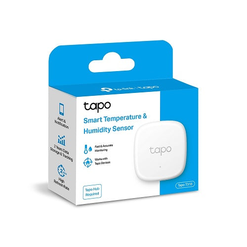 Sensor Smart de temperatura y humedad TP-Link Tapo T310 Wi-Fi batería CR2450 rango humedad 0%-99%RH requiere Hub Tapo (H100 ó H200)