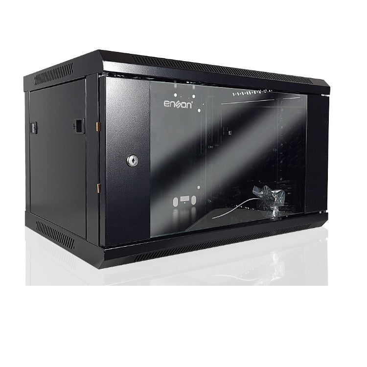 Gabinete Enson ENS-RKGB6UD de pared 6UR puerta Fronta de cristal templado con cerradura de seguridad ranuras de ventilacion en la parte superior para 2