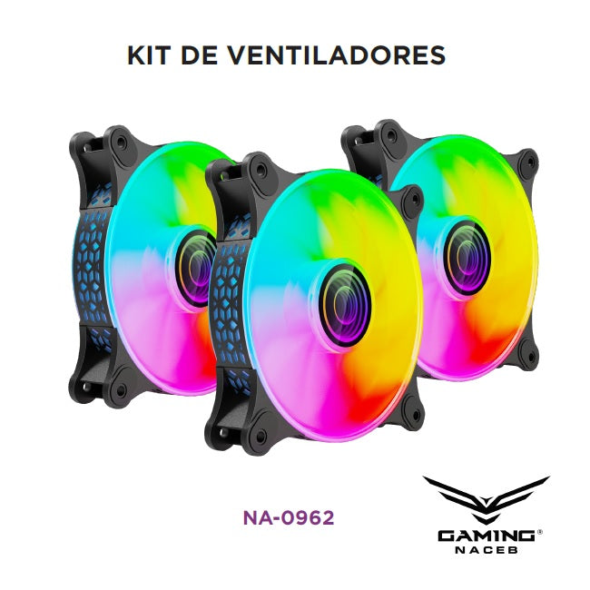 Kit de ventiladores Naceb 3 piezas 12x12x25 cm ARGB modelo NA-0962