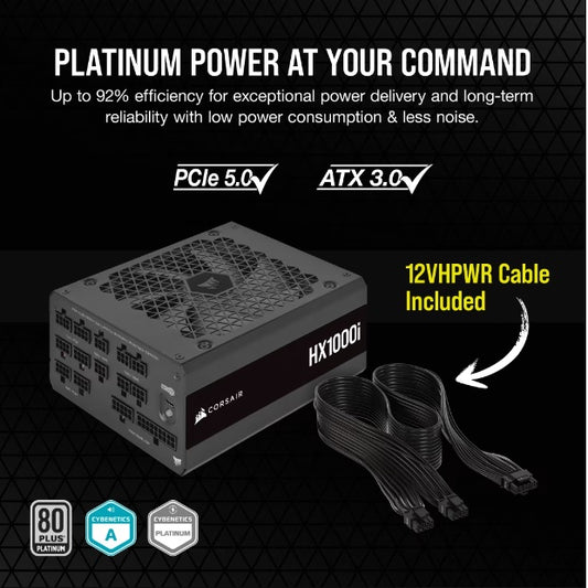Fuente Corsair 1000w 80Plus Platinum Full Modular HX1000I Ultra Low negro