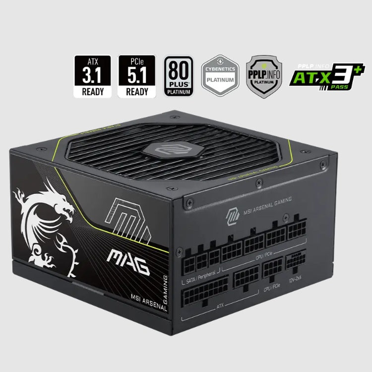 Fuente de poder MSI 1000W Platinum 80 Plus Full Modular MAG A1000PLS PCIE5 ATX