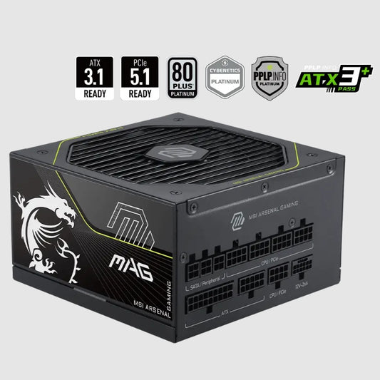 Fuente de poder MSI 1000W Platinum 80 Plus Full Modular MAG A1000PLS PCIE5 ATX