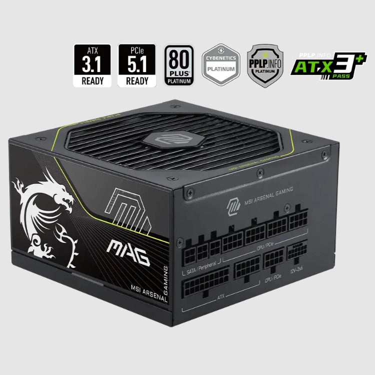 Fuente de poder MSI 1200W Platinum 80 Plus Full Modular MAG A1200PLS PCIE5 ATX