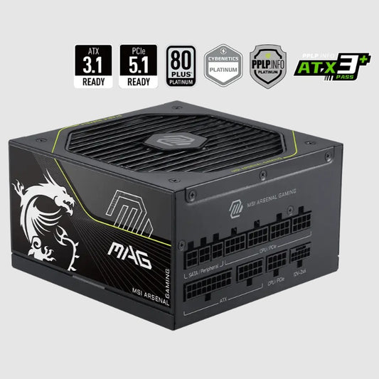 Fuente de poder MSI 1200W Platinum 80 Plus Full Modular MAG A1200PLS PCIE5 ATX