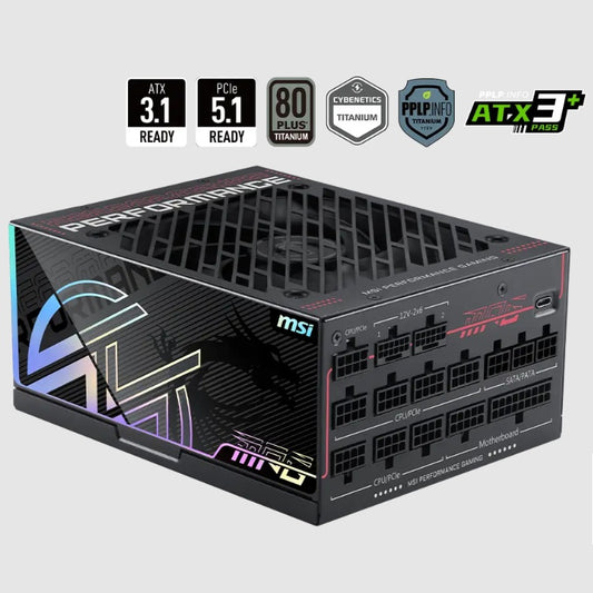 Fuente de poder MSI 1300W Titanium 80 Plus Full Modular MPG AI1300TS PCIE5 ATX