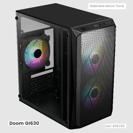 Gabinete Acteck Doom GI630 Negro Fuente 500W Micro Torre con Cristal 3 Vent