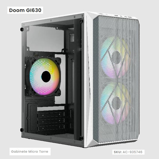 Gabinete Acteck Doom GI630 Blanco Fuente 500W Micro Torre con Cristal