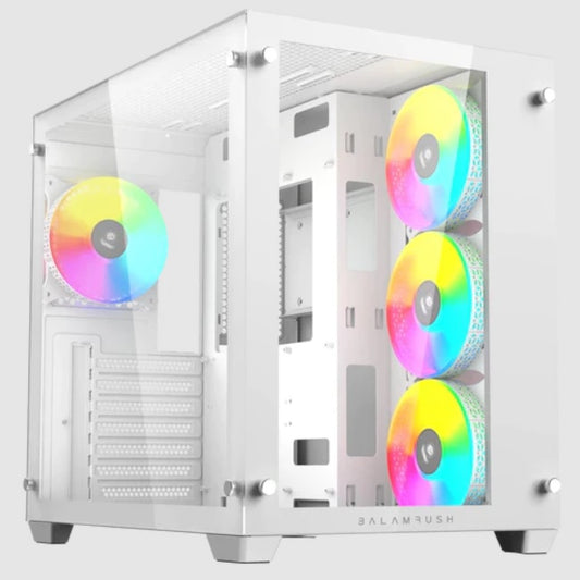 Gabinete Balam Rush Tank Pro GM930 Blanco ventana RGB Midi-Tower Micro-ATX/Mini-ITX sin fuente 4 Ventiladores ARGB Instalados