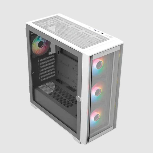 Gabinete Balam Rush Twin Mate 9000 Torre completa blanco cristal 4xVentiladores ARGB EATEX sin fuente panel frontal intercambiable cristal/malla