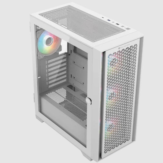 Gabinete Balam Rush Twin Mate 7000B Media torre blanco cristal 4xVentiladores ARGB ATX sin fuente panel frontal intercambiable cristal/malla