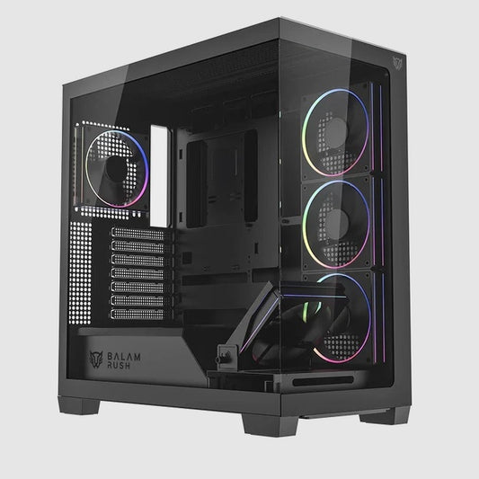 Gabinete Balam Rush Tank Polar 7900 Legend Negro media torre 5xVentiladores ARGB Cristal templado ATX