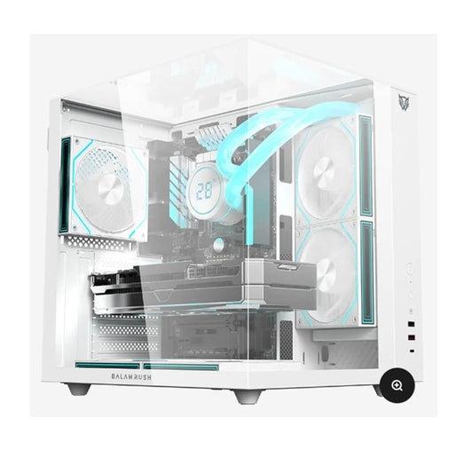 Gabinete Balam Rush Tank Majestic 6600 Media torre blanco cristal 3xVentiladores ARGB ATX /Micro ATX/ Mini ITX sin fuente