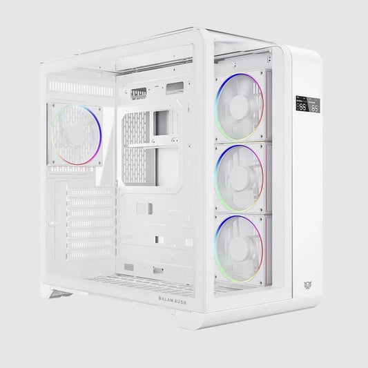 Gabinete Balam Rush Thank Expert Curve 7400 Mini torre blanco cristal sin bordes con indicador termico 4xVentiladores ARGB ATX/Micro ATX/ Mini ITX sin fuente
