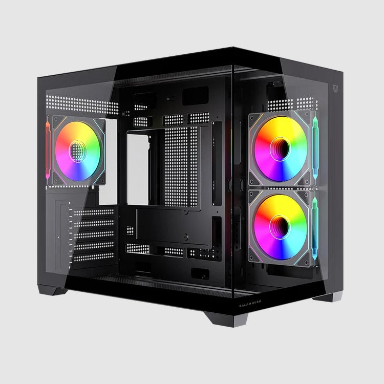 Gabinete Balam Rush Tank Core Pro GI925 Media torre negro cristal 3xVentiladores ARGB ATX sin fuente