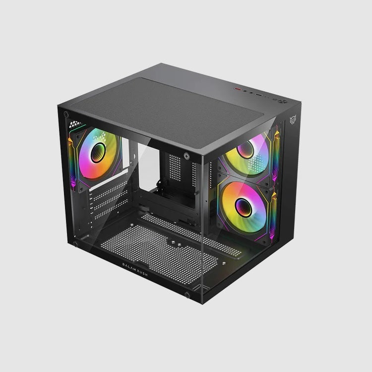 Gabinete Balam Tank Glow Plus 3700 Mini Torre negro cristal 3xVentiladores ARGB sin fuente