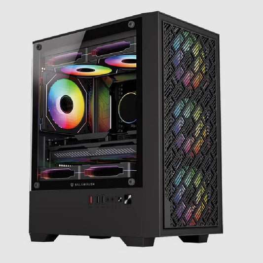 Gabinete Balam Rush Nitrox Edge Aircool 4700A Mini Torre compact negro cristal y mesh 4xVentiladores ARGB ATX sin fuente