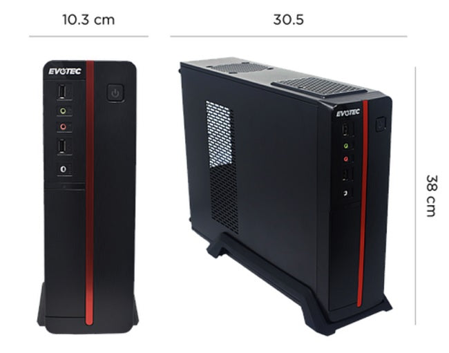 Gabinete Slim Evotec Viena fuente 600W tarjeta Micro- ATX color Negro con Rojo
