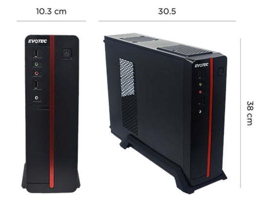 Gabinete Slim Evotec Viena fuente 600W tarjeta Micro- ATX color Negro con Rojo