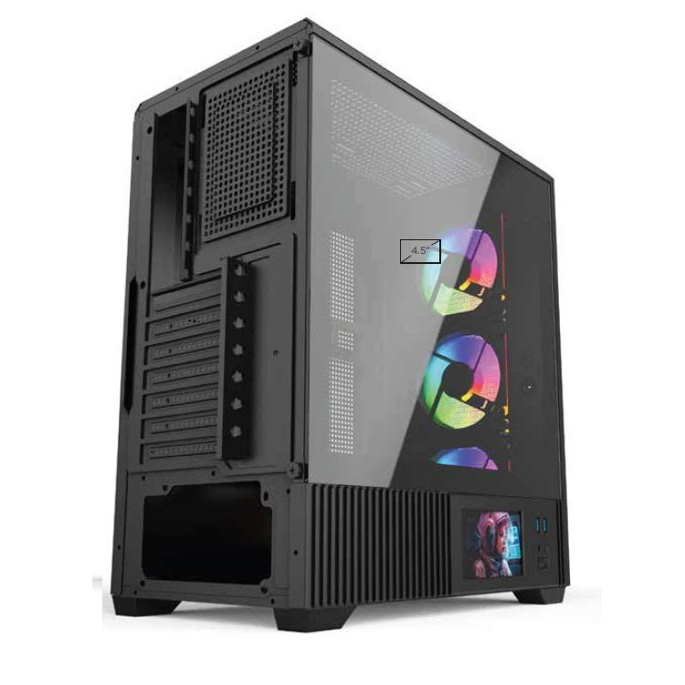 Gabinete Gamer Naceb ATX STELLA Tracker con patalla de 4.5 pulg NA-0658LCD color Negro