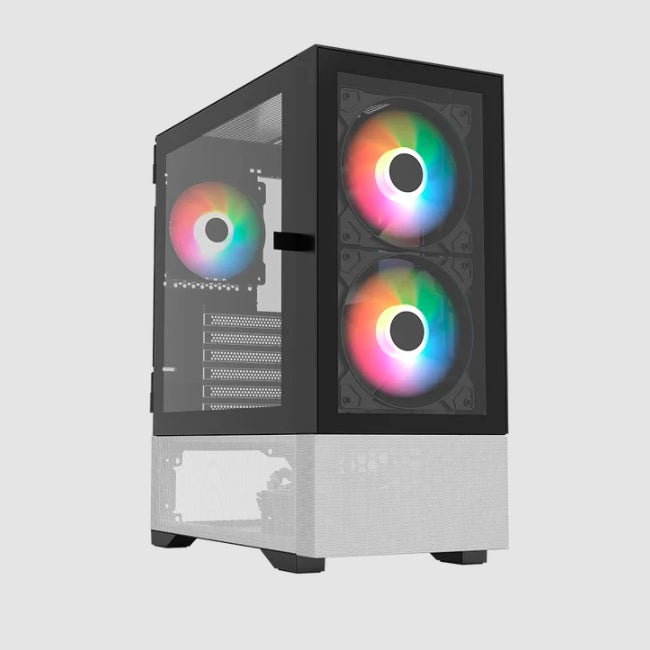 Gabinete Media Torre Balam Rush Nitrox Crystal 5500 Negro y Blanco CBW 3+1 Fan ARGB