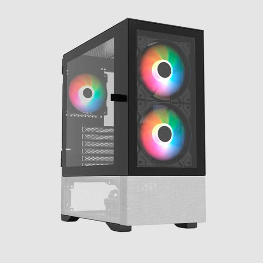 Gabinete Media Torre Balam Rush Nitrox Crystal 5500 Negro y Blanco CBW 3+1 Fan ARGB
