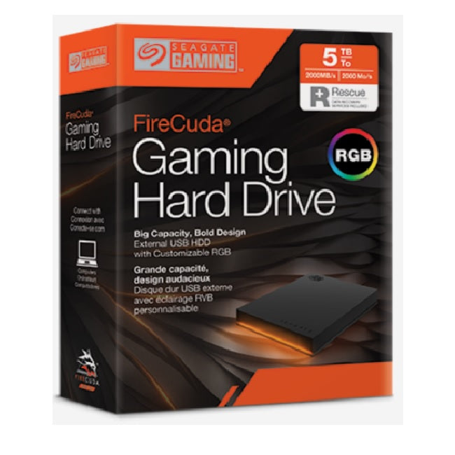 HD Externo 5TB Seagate FireCuda 2.5 USB 3.0 Gaming LED RGB para PC/MAC
