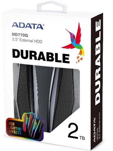HD EXT 2 TB ADATA 2.5 USB 3.2 NEGRO RGB TEXTURA PLASTICO Y SILICONA ANTIGOLPES