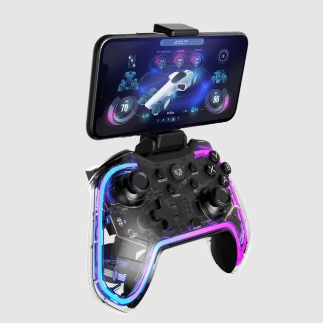 Control Balam Rush Glow G595 Azender Neon Transparente inalambrico Bluetooth Android Nintendo Switch PC PlayStation 4 Playstation 3 iOS