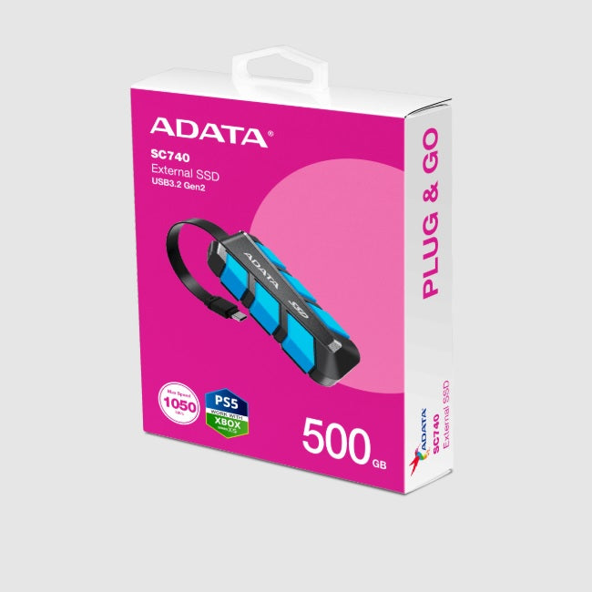 SSD externo Adata 500GB SC740 USB C 3.2 de uso rudo azul con negro