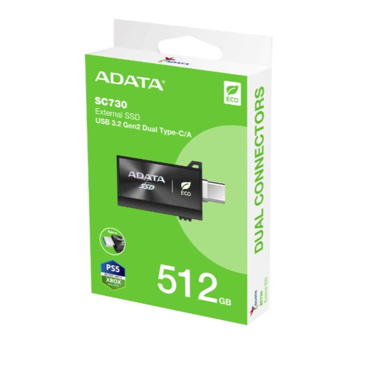 SSD Externo ADATA 512gb Negro USB 3.2 Gen2 600 MB/s SC730-512G-CACTI