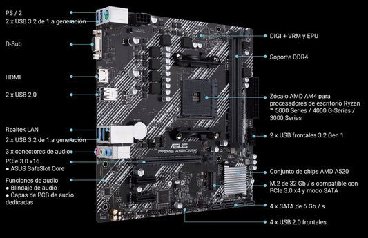 Tarjeta madre Asus Prime A520M-K socket AM4 2xDDR4 HDMI VGA Micro ATX