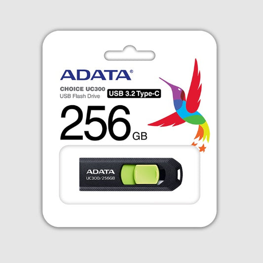 Memoria ADATA 256GB USB-C CHOICE UC300 3.2 Negro con Verde ACHO-UC300-256G-RBKGN