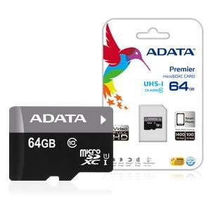 Memoria ADATA 64GB MicroSD Premier con adaptador SD clase10 U1 80MB/s