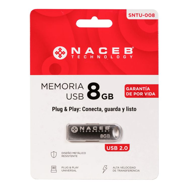 Memoria Naceb 8GB USB tipo A 2.0 Aluminio compatible con Windows/Mac/Linux SNTU-008