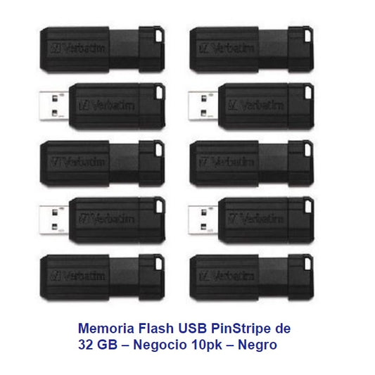 Memoria Verbatim USB 32GB Paquete de 10 Microban modelo VB70062 color Negro