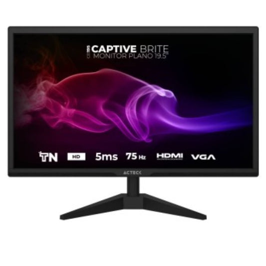 Monitor Acteck 19.5 LED Captive Brite CB195 plano HD HDMI VGA 60Hz negro