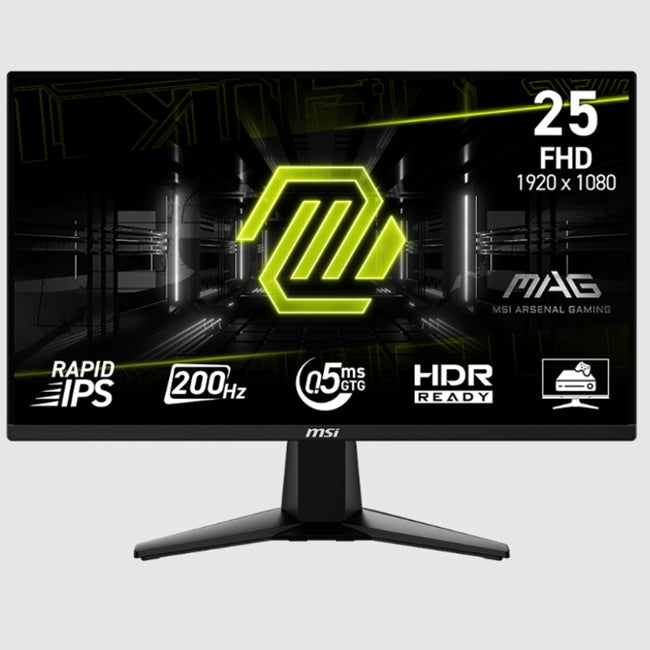 Monitor MSI 24.5 MAG 255F E20 plano Gaming FHD 1920X1080 IPS 200Mhz 0.5MS 2xHDMI 1xDP 1xsalida de audio