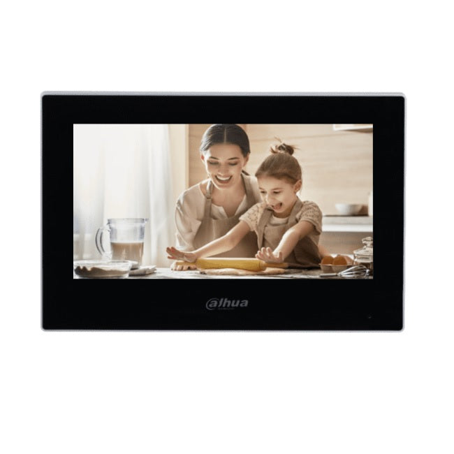 Monitor Dahua VTH2621G-P - Monitor IP táctil de 7in en negro Serie Lite ideal para interiores. Soporta PoE estandar hasta 4 camaras de entrada y 4 monitores